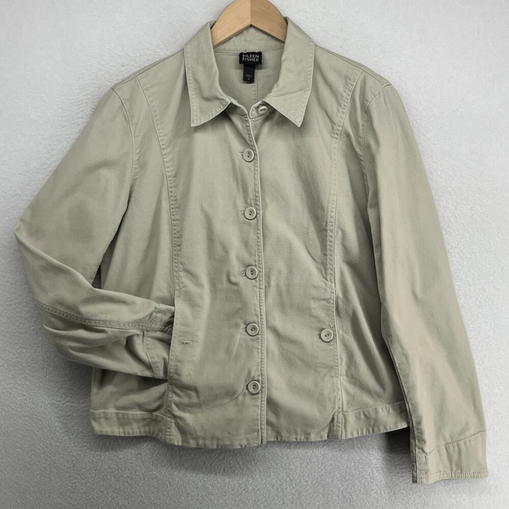 EILEEN FISHER Jacket M Stretch Organic Cotton Canvas Button Up Beige